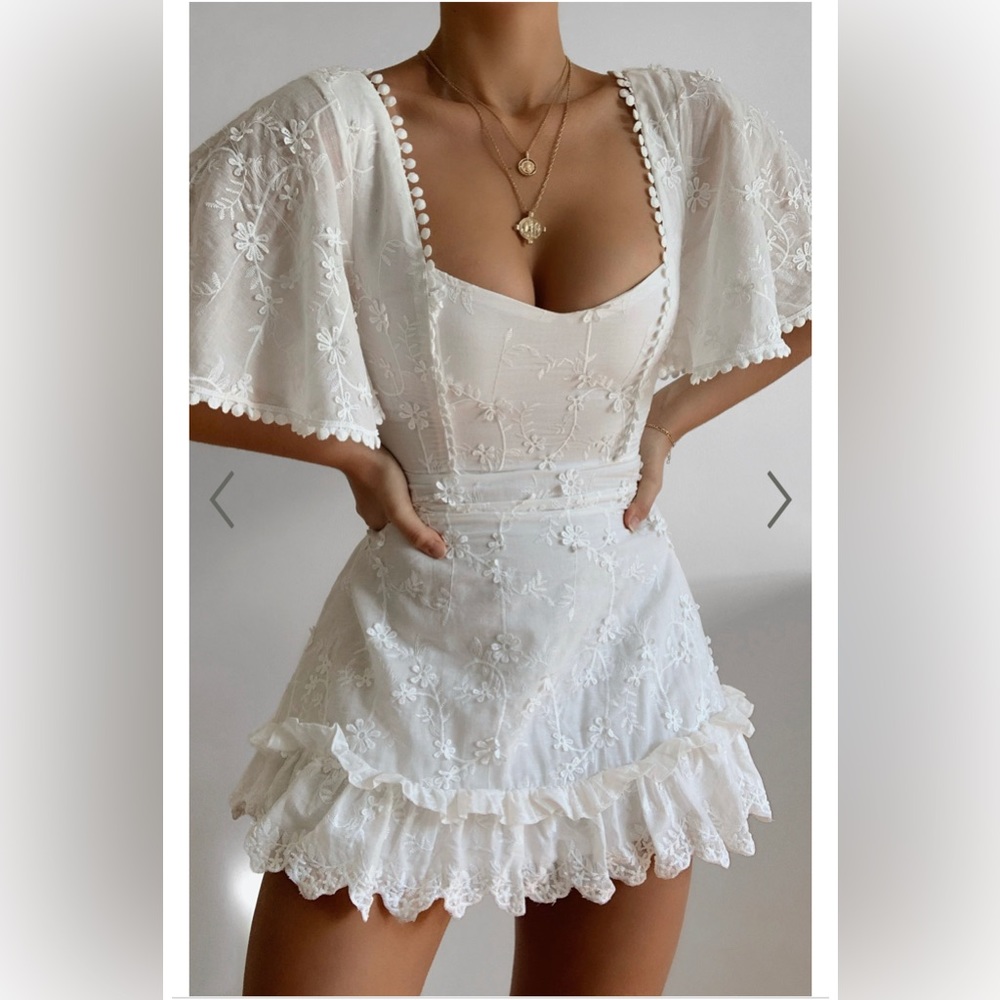 Showpo White Floral Square Neck Dress